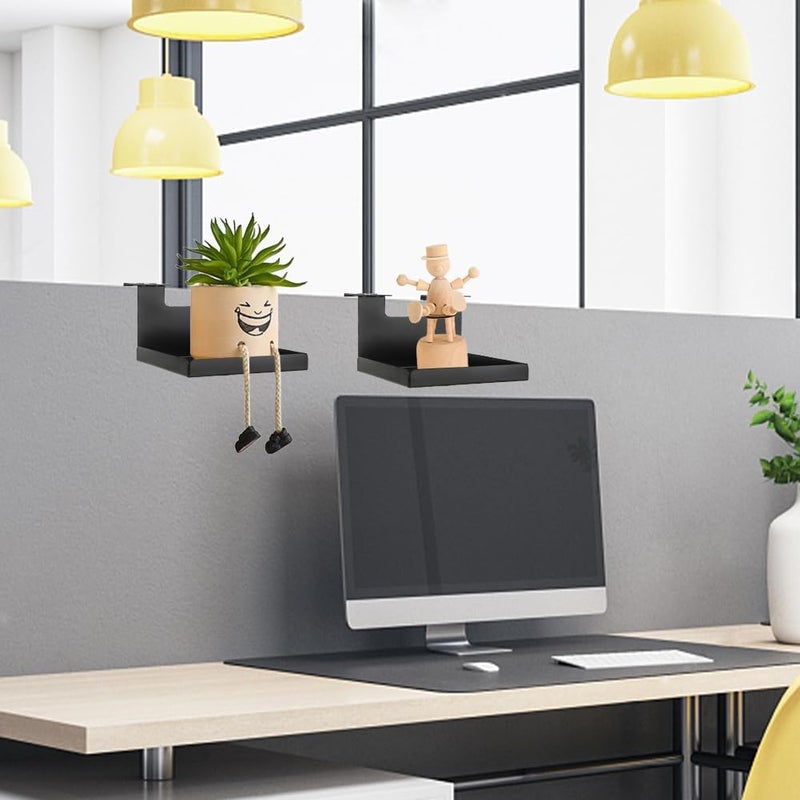 AKBFOX Office Small Cubicle Shelf Storage Organizer Floating Corner Rack Hanging Mini Shelf Adjustable Home Office Essentials for Small Planter Statue Decor Photo Frame 2 Pack - Image 2